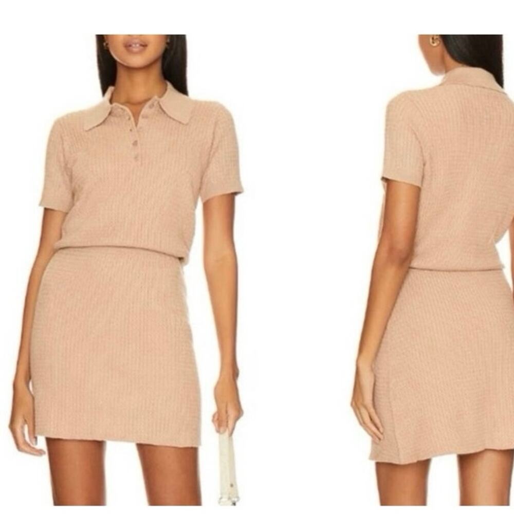 NWT Revolve Weworewhat Cable Knit Dress Sz Large Beige Short Sleeve Polo Fall